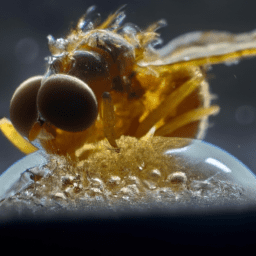 Ejemplar de mosca Ceratitis Capitata sobre huevos en laboratorio.