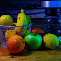 Fruta fresca y trampas para moscas en una cocina ordenada.