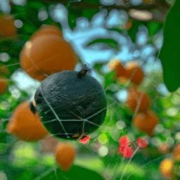 Atrapando moscas de la fruta en el huerto o jardín.